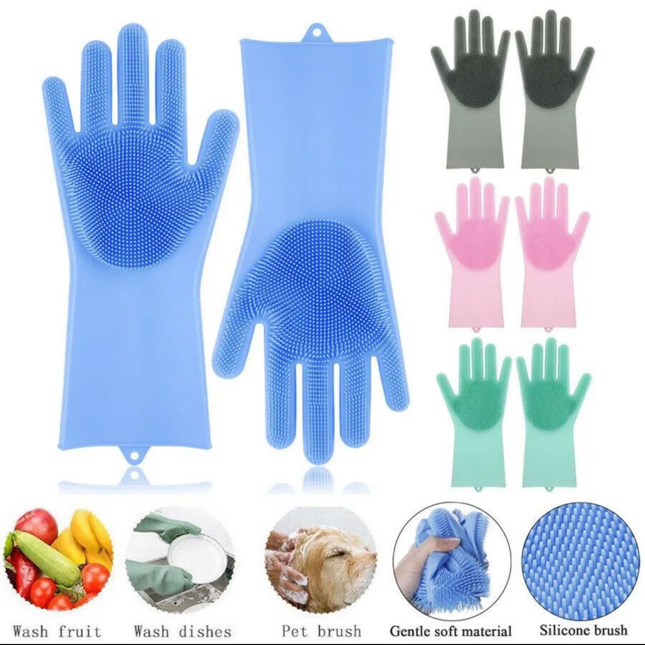 Pair of Silicone Kitchen Dish Washing Gloves