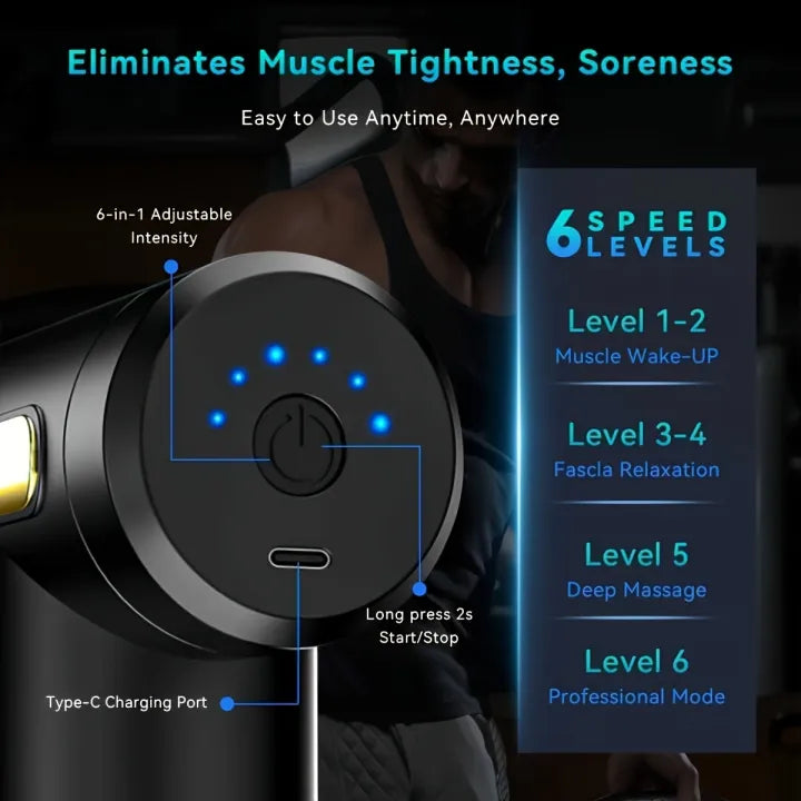 Deep Tissue Massage Gun 6-Speed Portable Percussion Massager with LED Touch Screen
