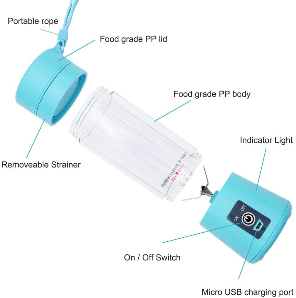 Portable 6-Blade USB Rechargeable Juicer Blender for Smoothies Shakes Baby Food